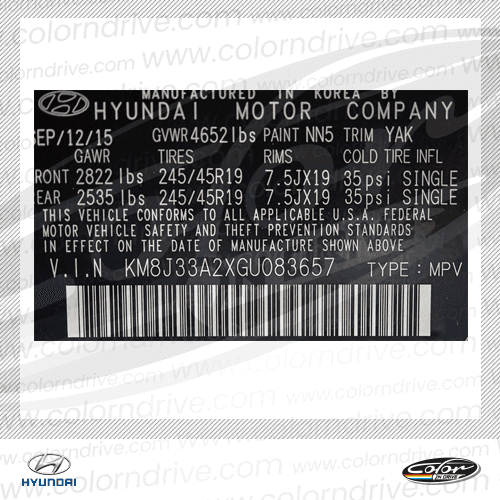 HYUNDAI Farbcode-Etikett Beispiel 1